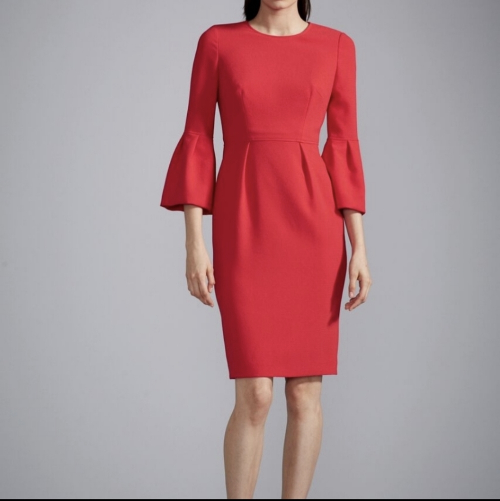 David Meister Red Tulip Sleeve Midi Dress - 6